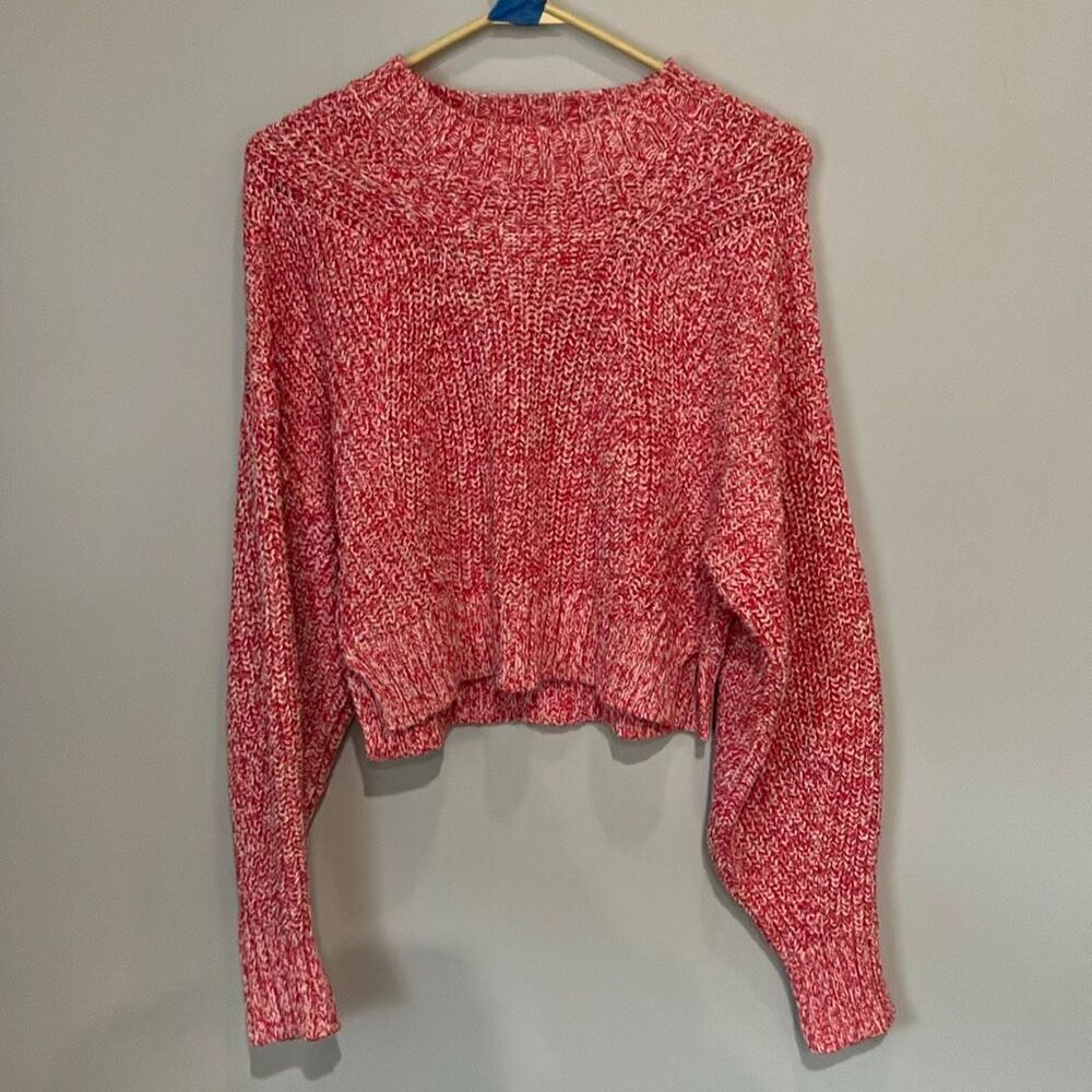 Rebecca Minkoff Red & White knit Semi Cropped Long Sleeve Sweater LG #786